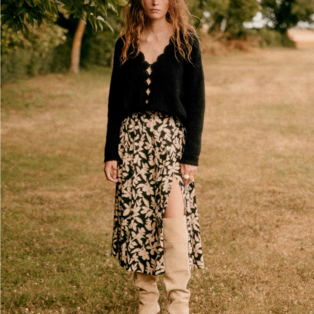 Sezane Alicia Floral Black and Cream Women's Skirt